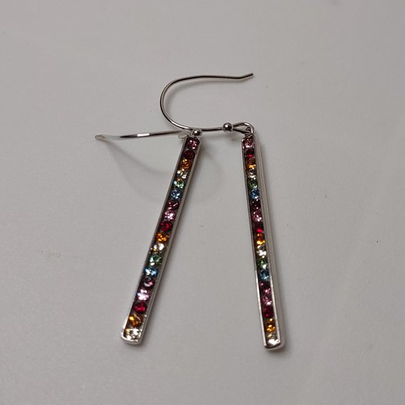 Cute Multicolor And Silver Tone Bar Drop Earrings - Picture 1 of 11